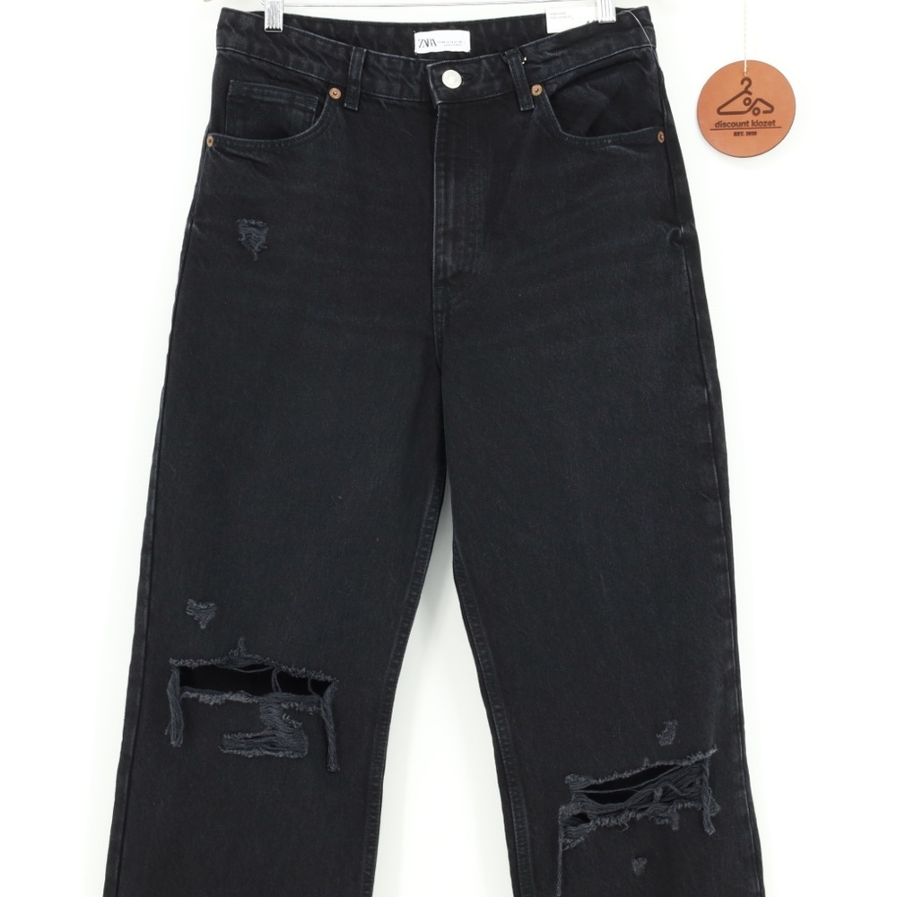 ZARA HIGH RISE FULL LENGTH RAW HEM WIDE LEG DISTRESSED JEANS‎ - Picture 3 of 7